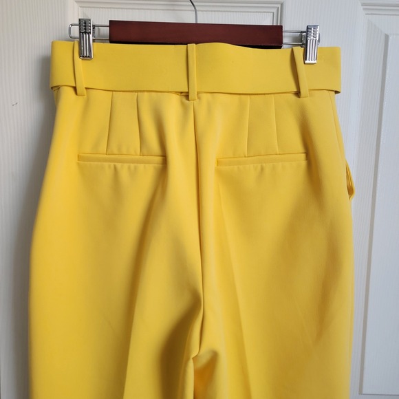 ZARA Yellow High Waisted Belted Trousers Pleated Tailored Cropped Pants Medium - Picture 7 of 13